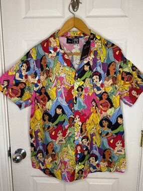 NWT Disney Princesses All Over Print AOP Button Down Shirt Cakeworthy Size XL